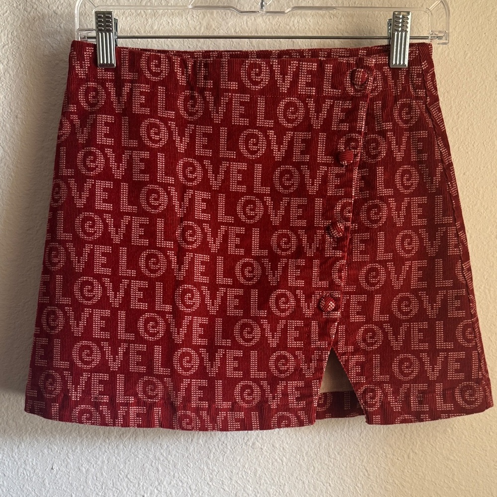 Red Mini Skirt with Love Print